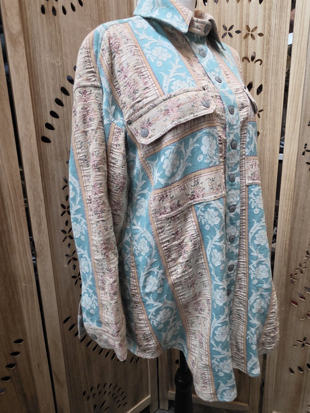 NWOT We The Free Wonderland Fog Jacquard Shirt Blue Combo - Picture 12 of 16